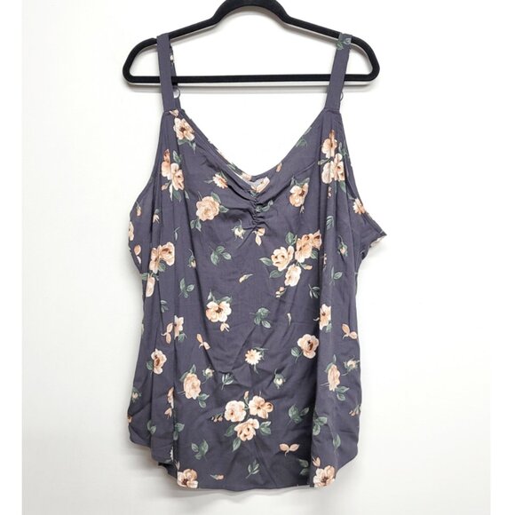 NWT Torrid 3 Grey Floral Ava Ruched V-Neck Cami 3X 22 24 - Picture 2 of 6